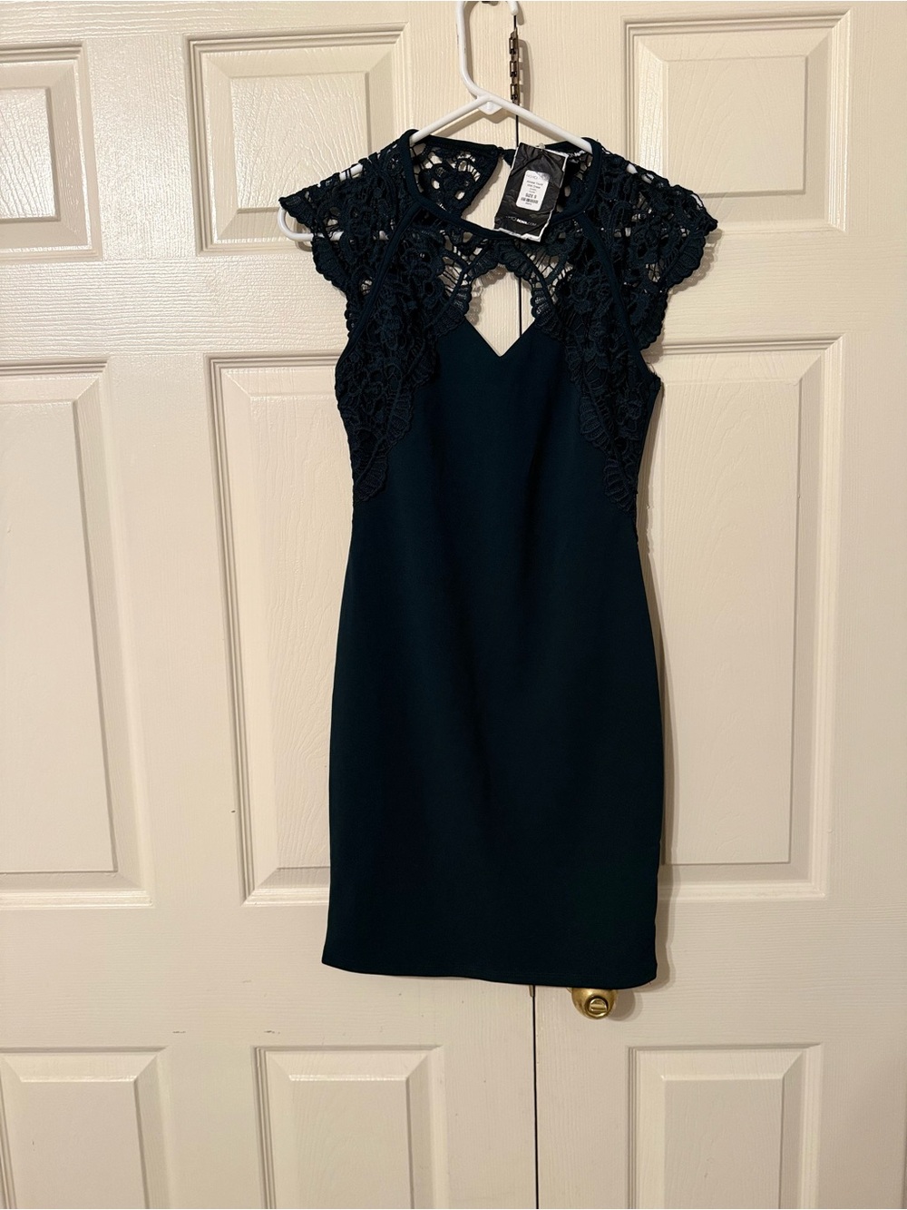 Fashion Nova Green Lace Yoke Cap Sleeve Mini Dress